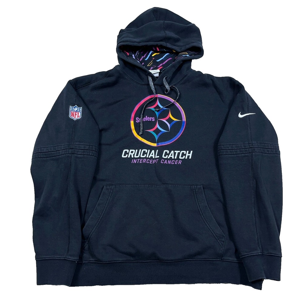 Pittsburgh Steelers Hoodie Men XL Black Nike Crucial Catch Cancer Sweatshirt